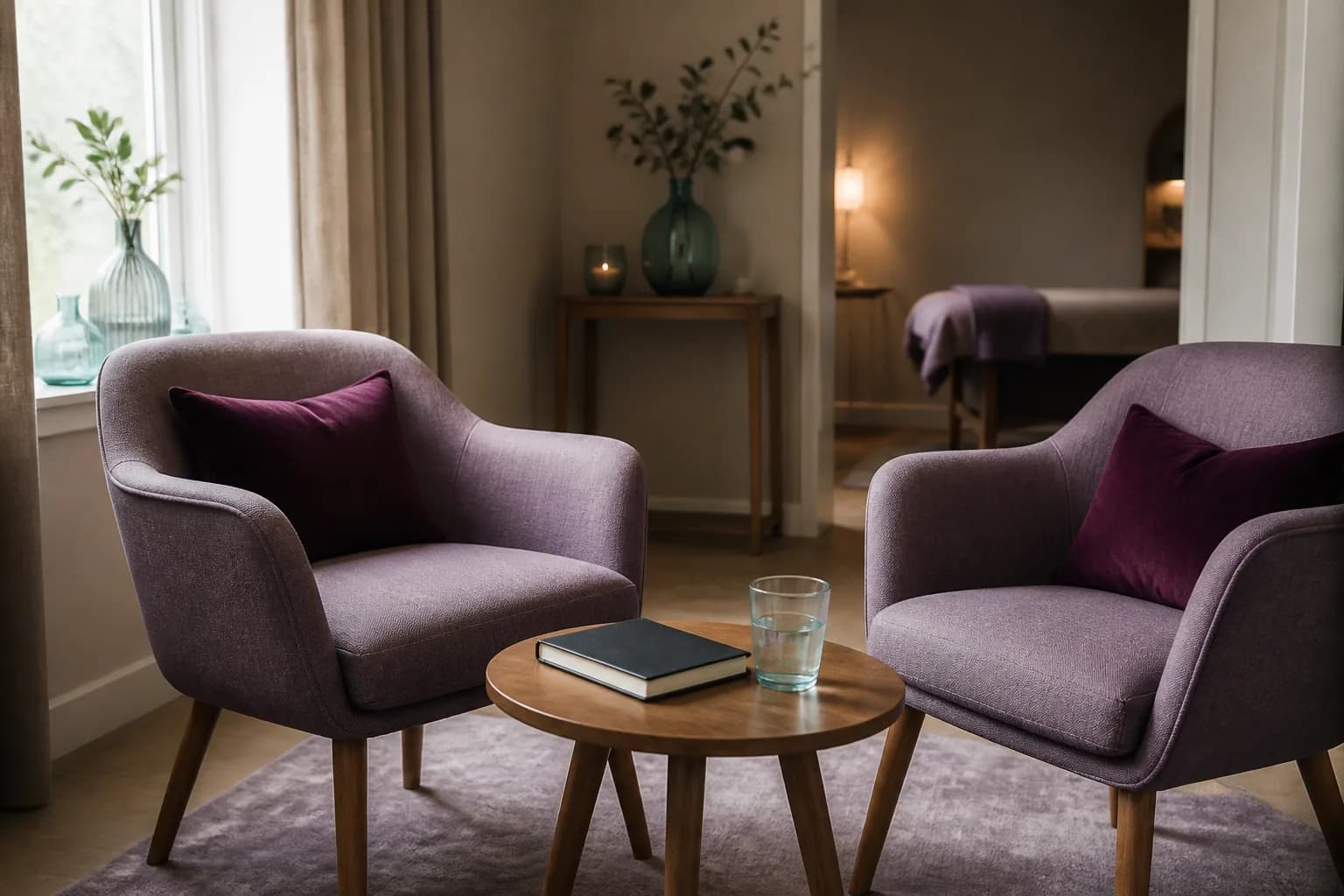 Private consultation area with two chairs and a notebook for a clear opening conversation